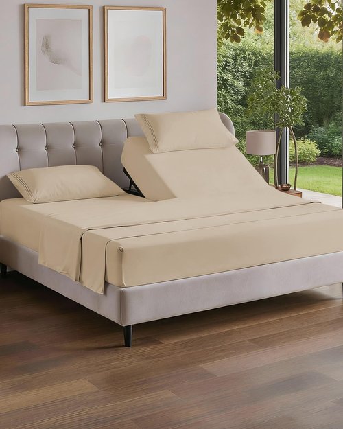 Flex Top Split Head King Sheet Set - Comfy Cooling Bed Sheets | Ultra-Soft Hotel Luxury Bedding - Deep Pockets - Oeko-Tex Certified - Cream