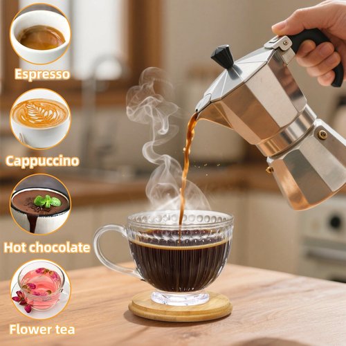 Cididu Large Glass Vintage Latte Mugs Set of 4, 12 Oz Ribbed Cups with Bamboo Lids and Spoons for Cappuccino, Tea, Hot and Cold Drinks, Embossed Breakfast Cup Gift for Coffee, Espresso, Juice, Milk