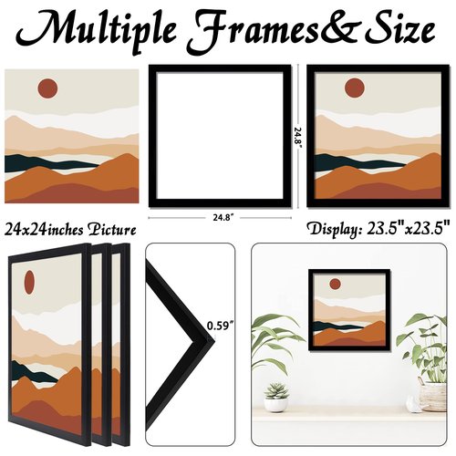 ijuerybai Black 24x24 Picture Frame Set of 3, High Transparent Frame for 24 By 24 Square Photo Collage Canvas Poster Size Wall Mount and Tabletop Horizontally Vertically (Black, 24 x 24 inches)