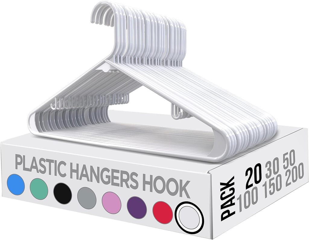 Utopia Home Plastic Hangers - Durable Space-Saving Clothes Organizer - 20 Pack for Shirts, Pants, Skirts & Coats (White)