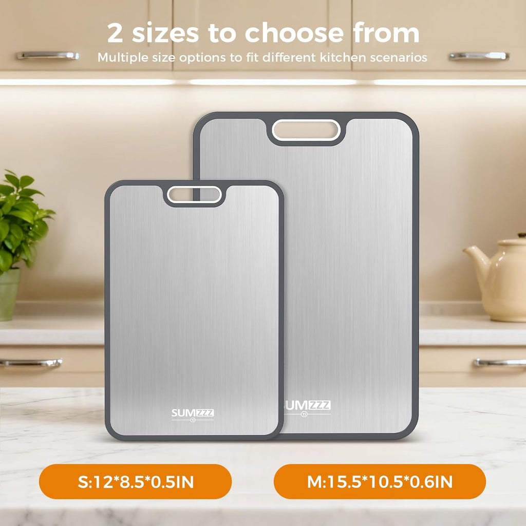 Titanium Cutting Board by Titan - Double-Sided Food Grade Design | Easy to Clean, 15.5” x 10.5” & 12” x 8.5”