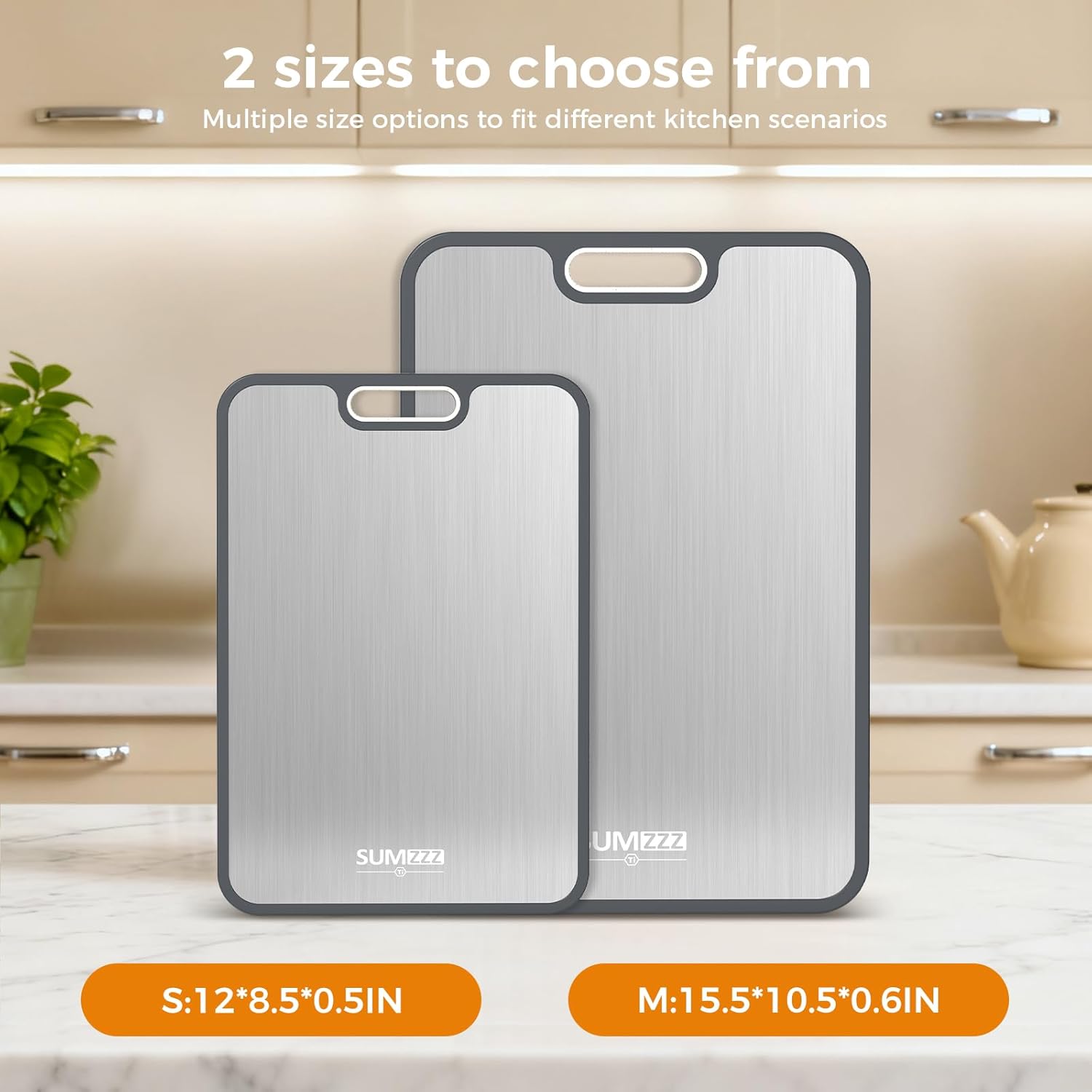 Titanium Cutting Board by Titan - Double-Sided Food Grade Design | Easy to Clean, 15.5” x 10.5” & 12” x 8.5”