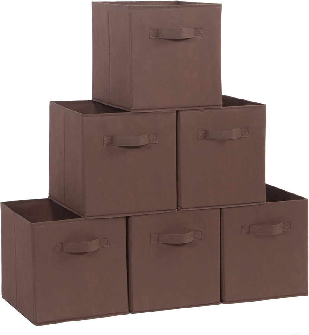 Storage Maniac Storage Cubes - 11-Inch Collapsible Fabric Bins with Handles | 6-Pack for Closet Organization, Brown