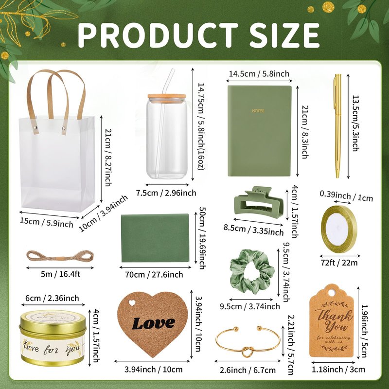 68Pcs Baby Shower Prizes for Game Winners Gifts Wedding Bridal Shower Gifts Including Glass Cans Notebooks Soy Candles Hair Clips for Baby Shower Wedding Bridal Shower Game Prizes (6, Green)