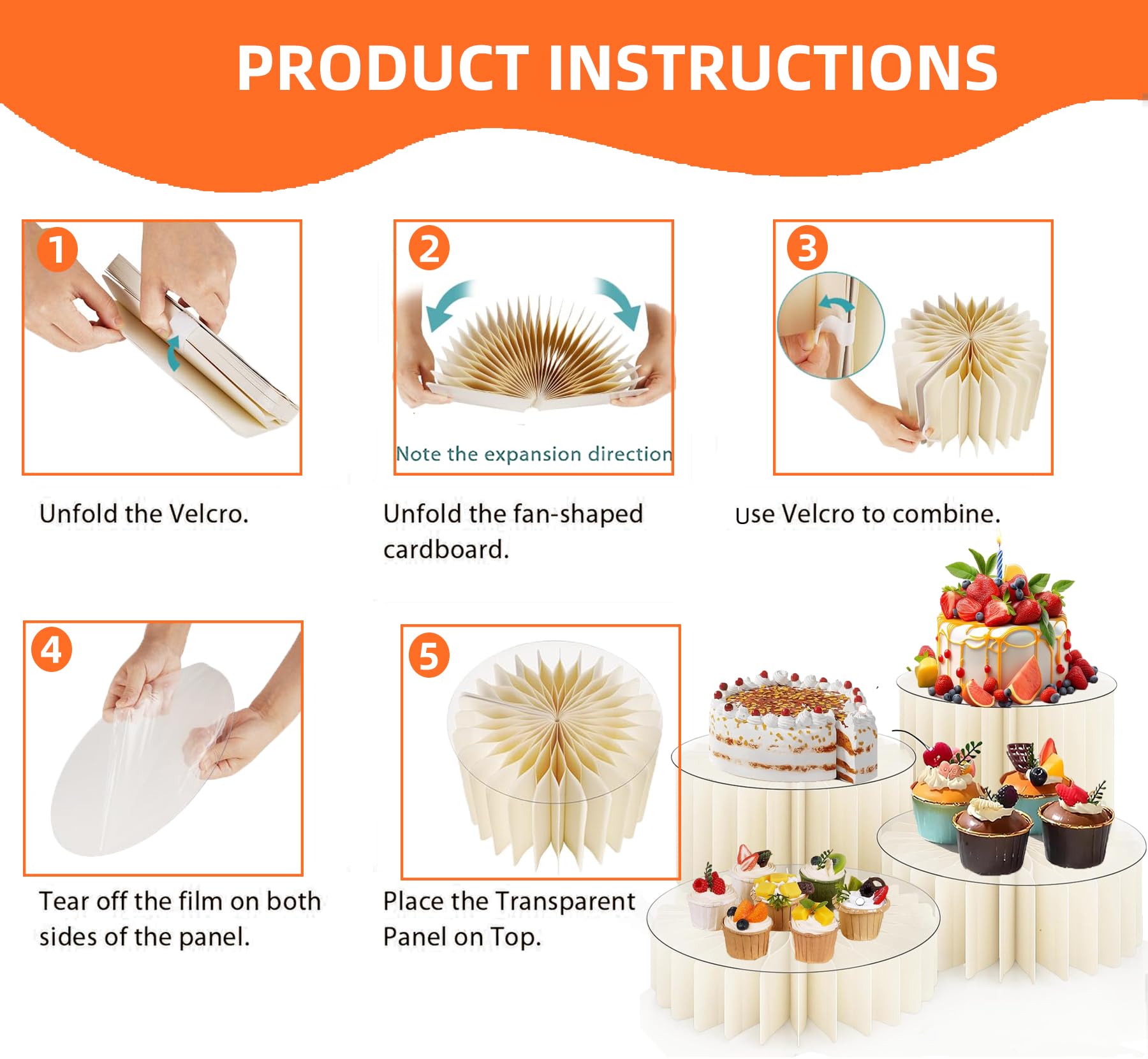 Thahify Buffet Risers and Stands for Food Platters,Foldable Cardboard Display Platforms with Acrylic Plates,Cylinder Stands for Buffet Table, Catering, Wedding, Baby Showers & Party Decor