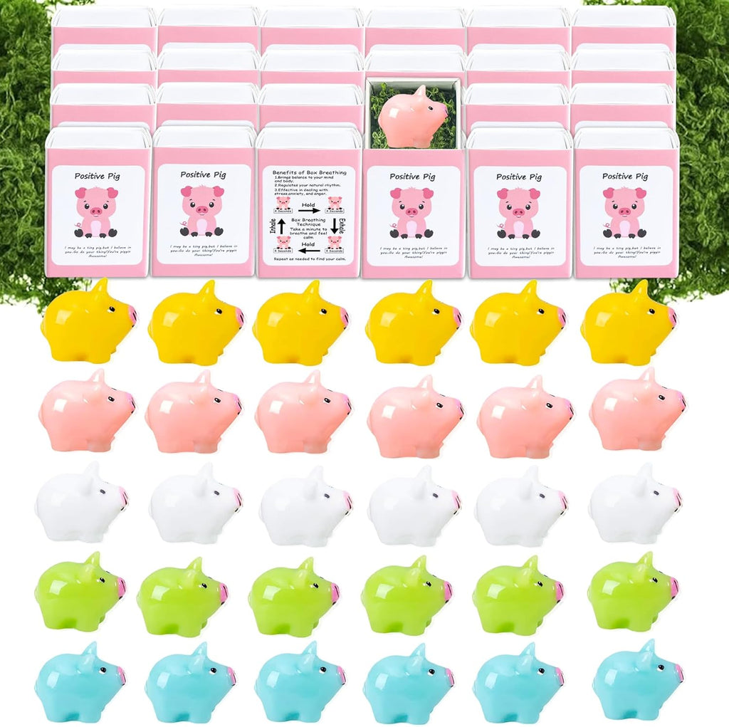 Skiennix Positive Pig Gifts - 50 Set Employee Appreciation Box with Cheer Up Cards for Coworkers & Teachers