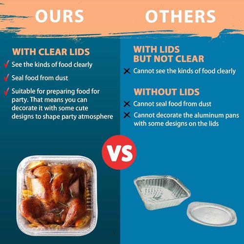 8x8 Disposable Aluminum Foil Pans - Clear Lids, 20 Pack | Ideal for Baking, Roasting & Buffets