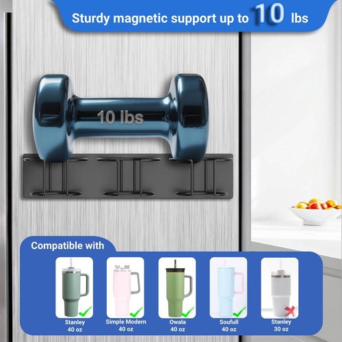 Magnetic Stanley Cup Holder for Fridge - Water Bottle Organizer for Stanley 40 oz with 2 Holders 2 Tumbler Lid Rack Kitchen Pantry Cabinet Storage for Stanley Cup Accessories