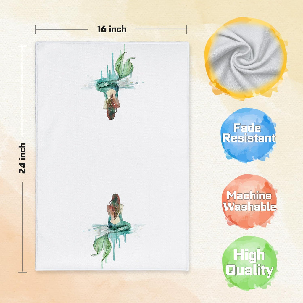 Qabliqo Mermaid Bathroom Hand Towel, Mermaid Bathroom Decor, Coastal Beach Hand Towels for Girls Bathrooms, Fantasy Green Ocean Fish Tail Beach Kitchen Dish Tea Towels, 16x24 Inch