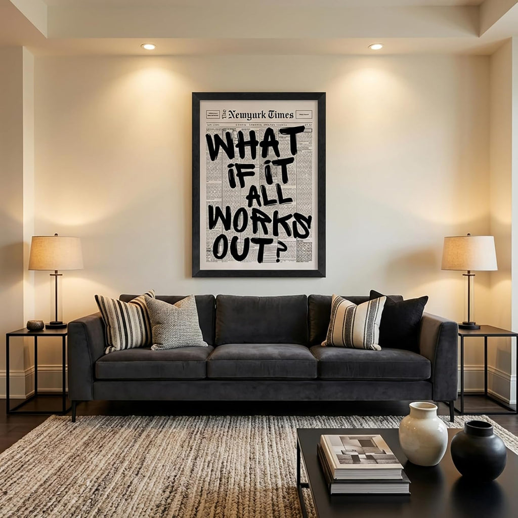 Skiennix 16X20 Inch Black Frame - Inspirational "What If It All Works Out" Canvas Wall Art | Motivational Decor for Bedroom, Dorm, Office