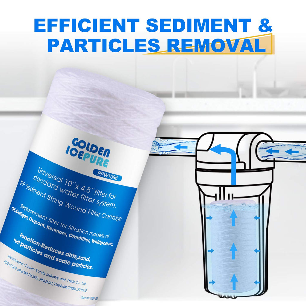 GOLDEN ICEPURE 5 Micron 10”4.5'' Whole House Sediment String Wound Water Filter Replacement filter for 84637, WPX5BB97P, PC10, 355214-45, 355215-45, WP10BB97P, WP5BB97P, 2PACK