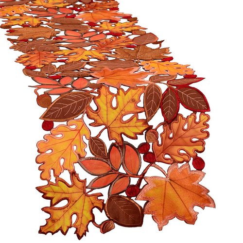 Simhomsen Embroidered Fall Leaves Table Runner for Thanksgiving, Autumn Harvest Decorations (14 × 120 inches)