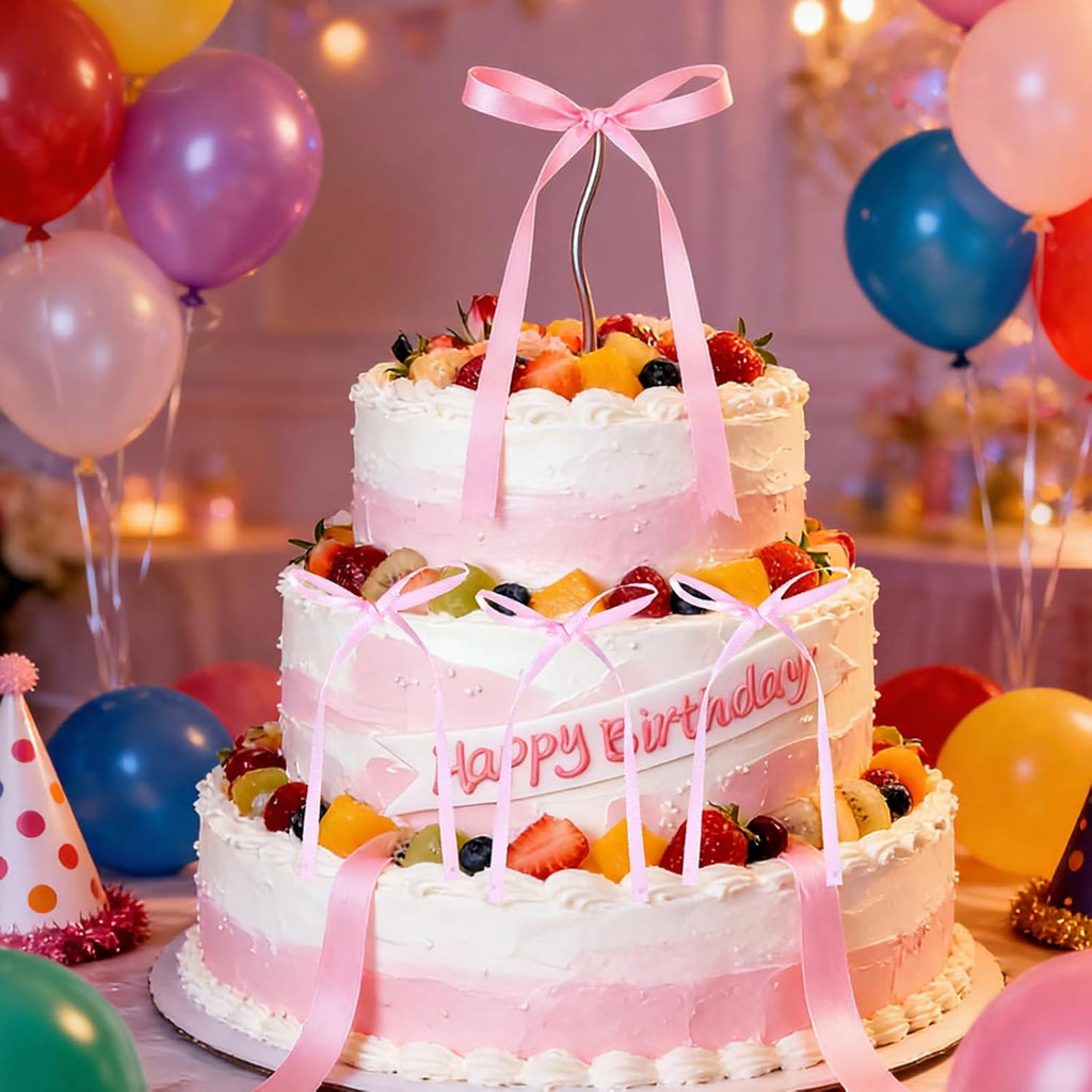 Skiennix 30Pcs Bow Cake Toppers - Pink Bowknot Decorations for Birthday & Wedding Celebrations