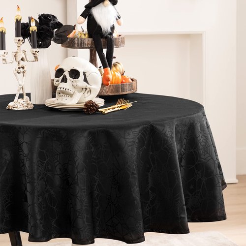 joybest Halloween Round Tablecloth - 70 Inch Black Spider Web Table Cloth Spillproof Fabric Table Cover for Dining Party, Halloween Decorations