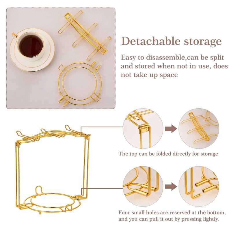 CHILDIKE Teacups and Saucers Display Stand, Tea Cup Holder, Metal Foldable Storage Rack for Espresso and Cappuccino Cup - Gold