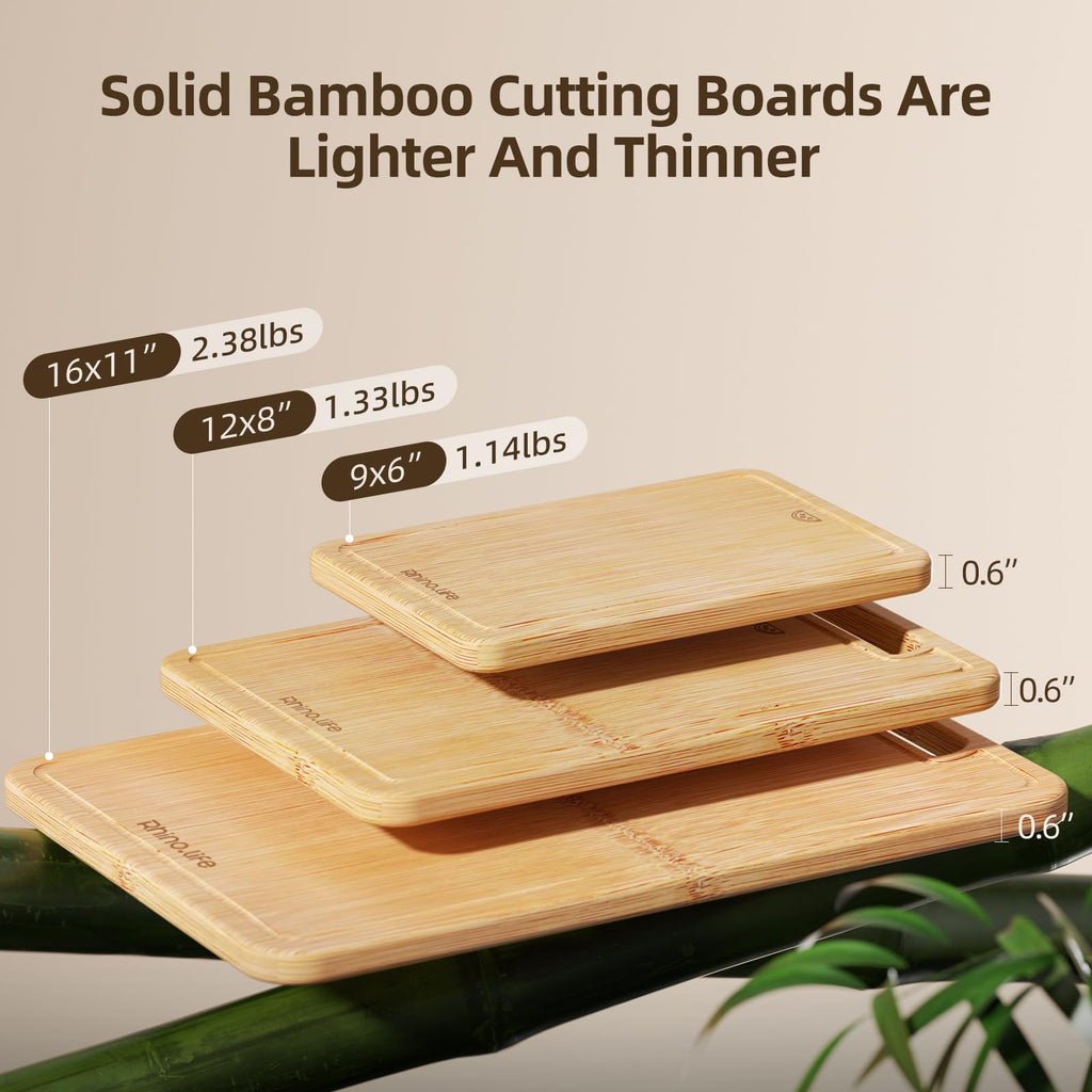 4-Piece Bamboo Wood Cutting Board Set, Dishwasher Safe, Organic Bamboo, No Glue & Non-Toxic & Healthy, with Juice Groove, Lightweight & Durable, Plastic-Free Kitchen Chopping Board for Meat