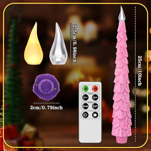 Baquler Flameless Advent Candle Set - 5 Pcs LED Taper Candles with Remote Timer | 10 Inch Purple, Pink, White