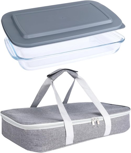 9x13 Glass Baking Dish With Lid | 3Qt Casserole Dish With Insulated Carrier Bag - Perfect For Potlucks