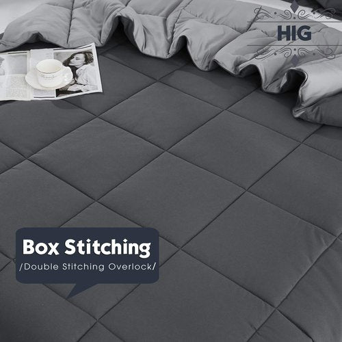 HIG 3pc Gray Oversized King Plus Comforter Set Duvet Insert, Reversible, All Season, Box Stitched, with Corner Tabs, Soft, Fluffy（128'' x 120''）