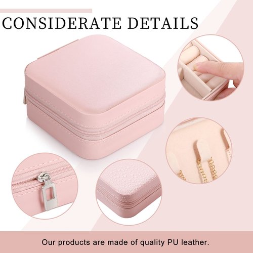 Canlierr Small Travel Jewelry PU Leather Boxes Bulk Bridesmaid Proposal Gift Boxes Portable Jewelry Case Organizer for Women(Pink,18 Pcs)