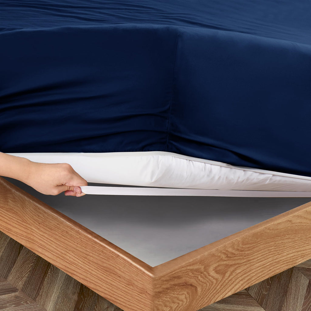 Manyshofu Extra Deep Pocket King Size Sheets - Hotel Luxury 1800 Thread Count Sheets & Pillowcases - Microfiber Bedding Set up to 24" Mattress - Navy Blue Bed Sheets 18-24 Inch Deep Pockets - 4 Piece