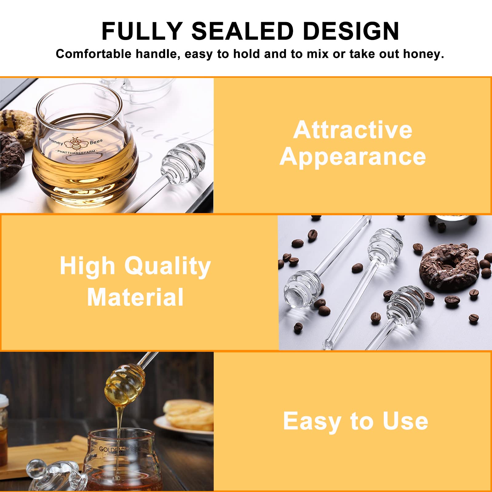 WAFJAMF 2 Pcs 6'' Glass Honey Dipper Stick, Honey Jam Syrup Mixing Stirrer Spoon for Honey Pot Jar