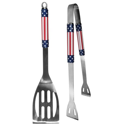 Siskiyou Stars and Stripes Steel BBQ Tool Set, 2 pc Spatula and Tongs