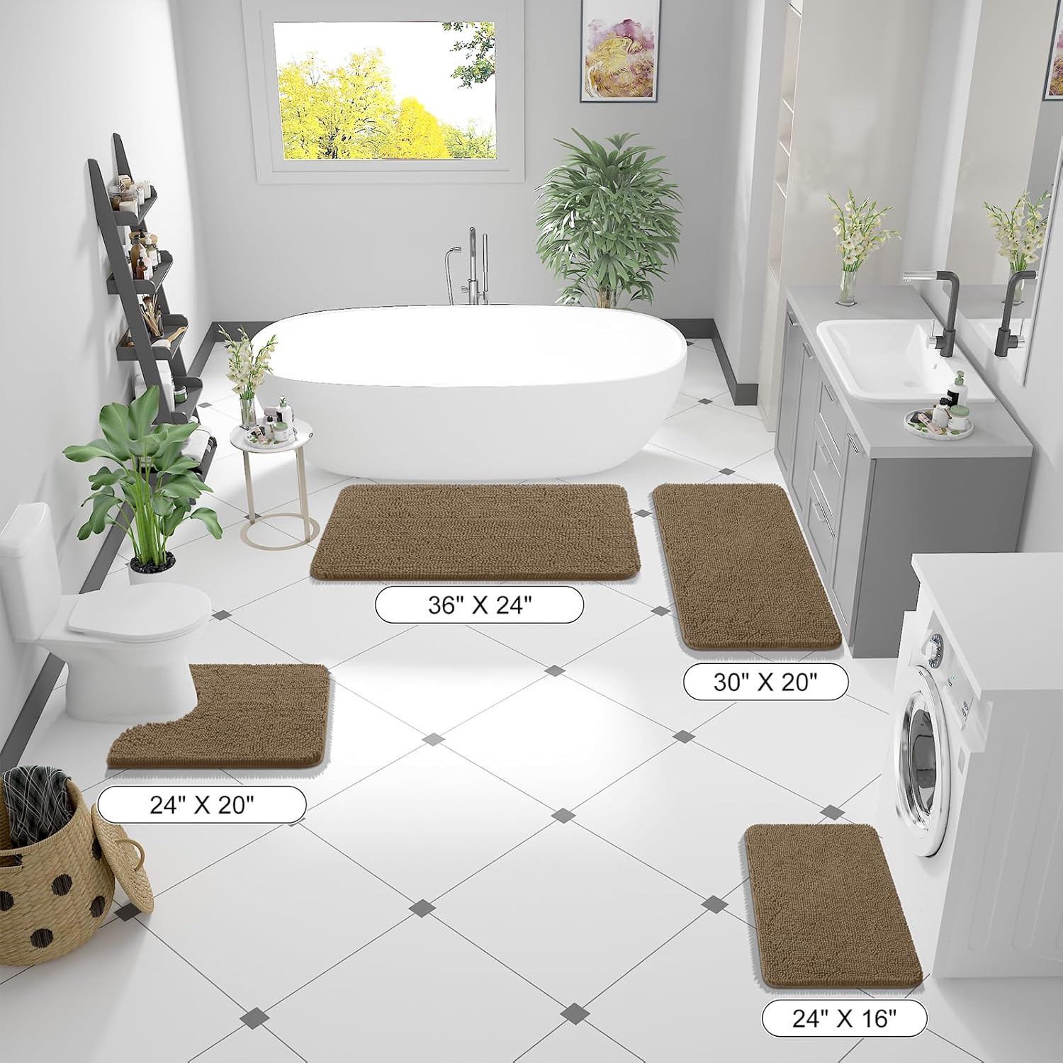 OLANLY Bathroom Rugs - Extra Soft Absorbent Chenille Bath Mats | 36x24, Quick Dry, Rubber Backing, Tan