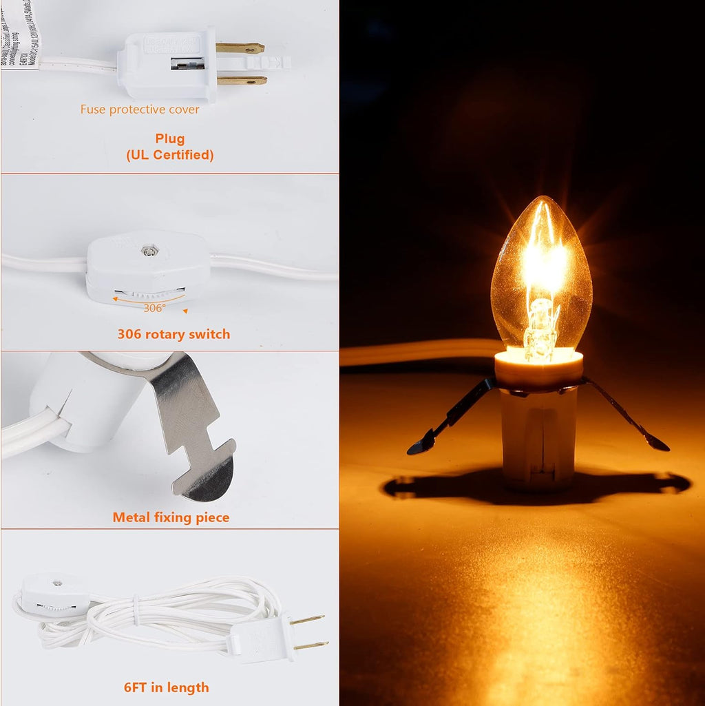 WATERGLIDE 6 FT Replacement Lamp Cord - 2 Pack with Clear Bulb & ON/OFF Switch | Ideal for Holiday Decor