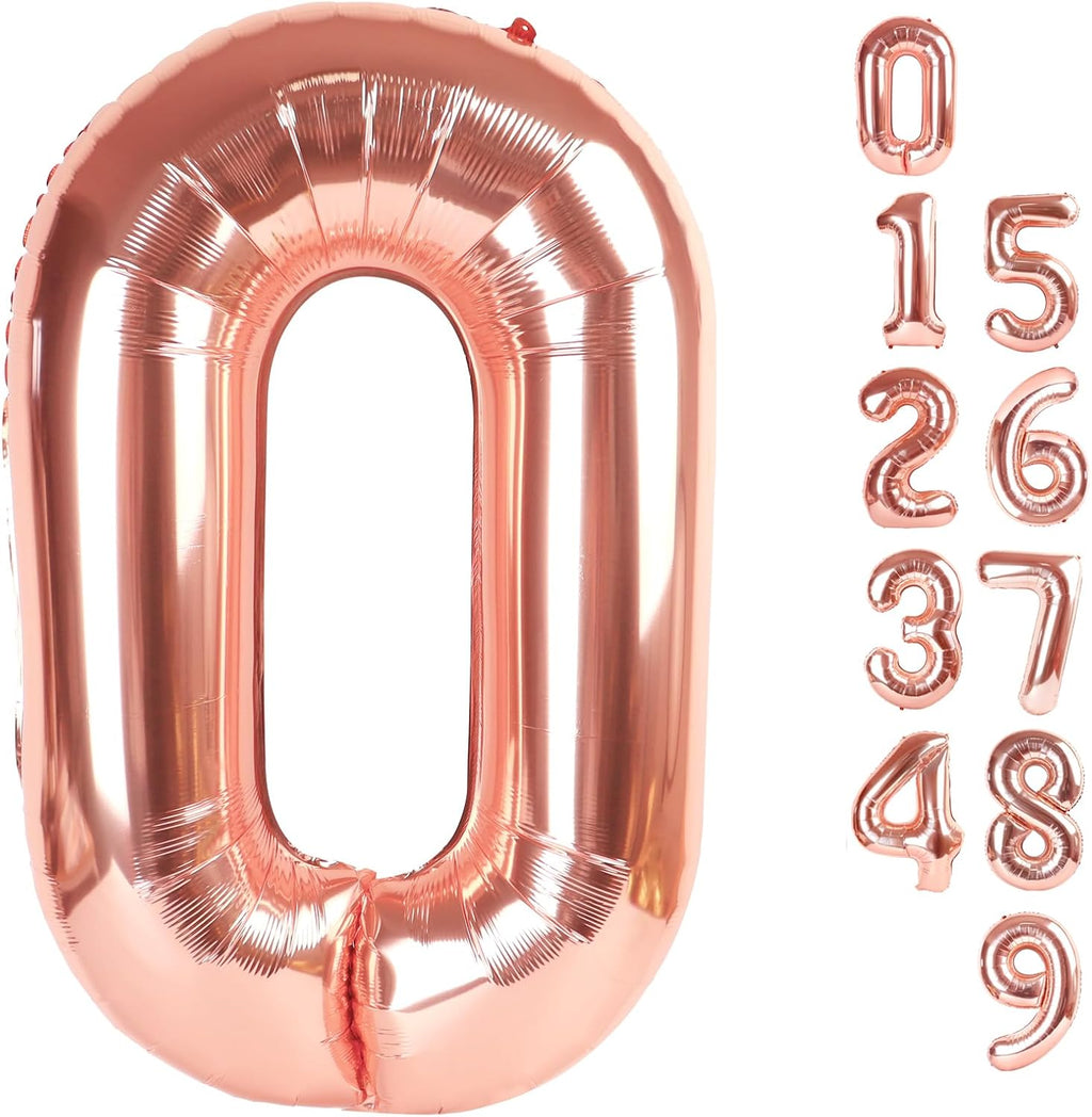 Number 0 Balloons - 40 Inch Rose Gold Number Balloons for Birthday, Wedding & Baby Shower Decor