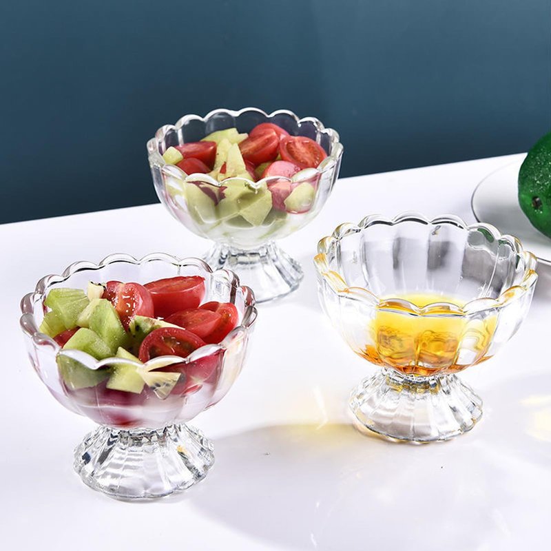 DNIENKGE Iced Cream Dessert Bowl，Set of 9，6oz Vintage Glass ware with Heavy Base, Drinking Cup for Sundae, Fruit, Ice Cream, Snack, Condiment (9)