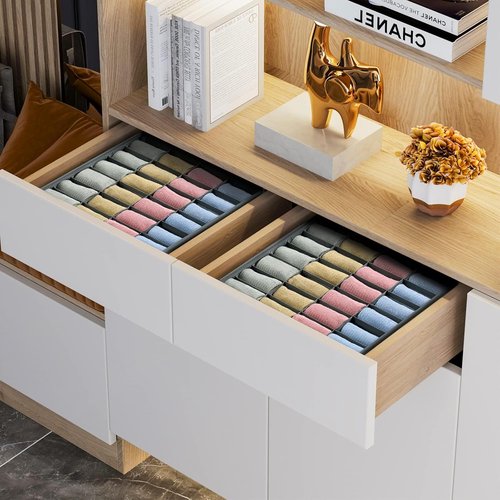 Joyoldelf Sock Drawer Organizer - 24 Cell Underwear & Sock Storage Dividers | Grey, 2 Packs