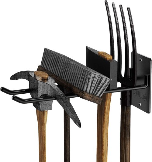 Heavy-Duty Steel Wall Hanger by Garage Storage | 4-Pack Tool Organizer for Garden Tools - Shovel, Rake, Broom Hooks