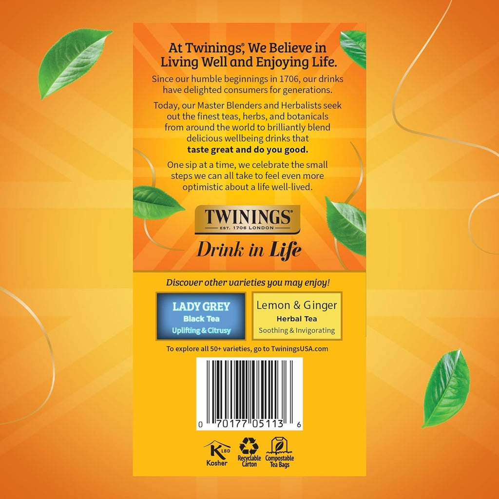 Twinings Earl Grey Black Tea - Individually Wrapped Bags, Citrus & Bergamot Flavor, 50 Count (Pack of 6)