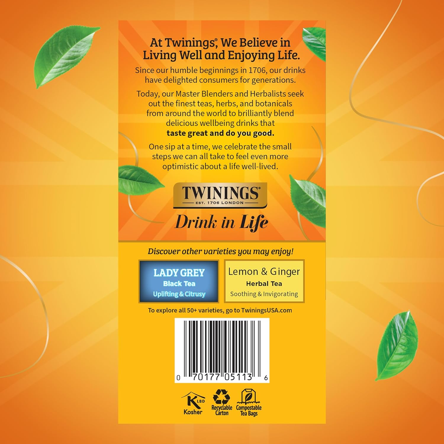 Twinings Earl Grey Black Tea - Individually Wrapped Bags, Citrus & Bergamot Flavor, 50 Count (Pack of 6)