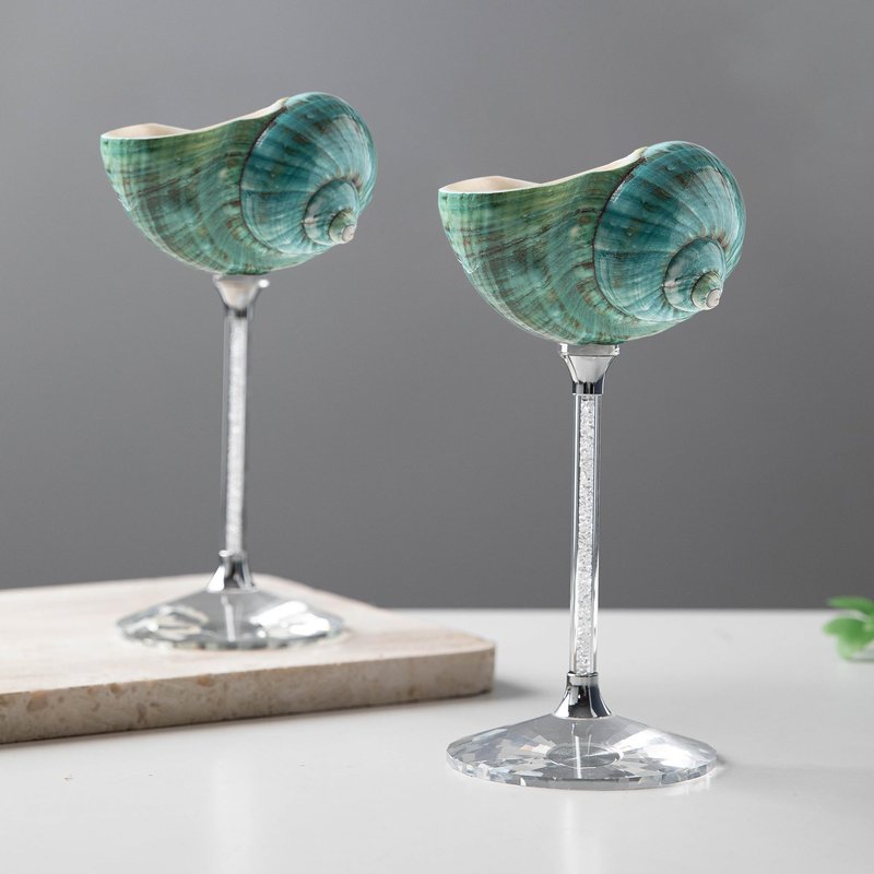 ZHIYOU Glass base decorative conch shell wine glass, rhinestone decorative handle, natural shell cocktail glass Martini glass party drinking highfoot, Beach, Wedding gift (Green 1pcs)