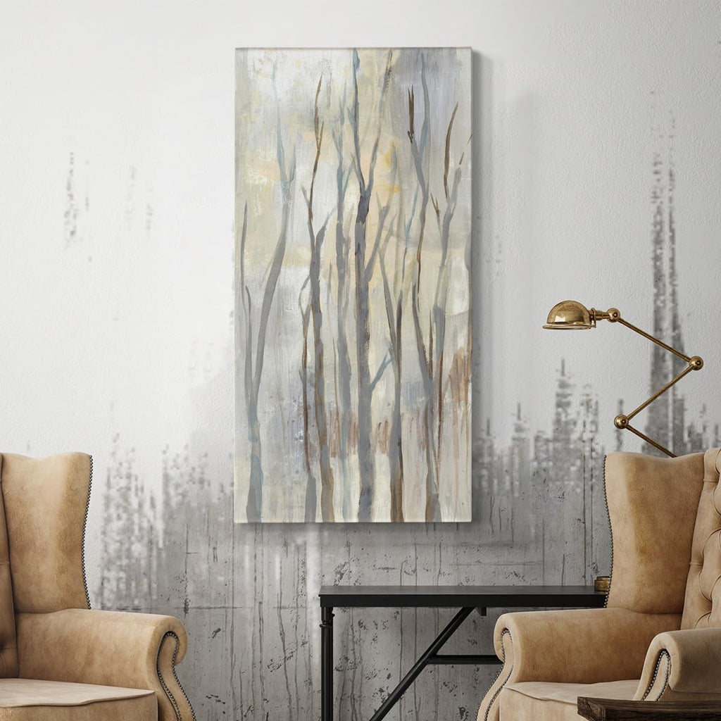 Renditions Gallery Canvas Nature Art Paintings for Living Room Wispy Tall Birch Trees in a Mist Abstract Hanging Artwork Prints for Kitchen Hotel Bedroom Walls - 16"X32" LT520