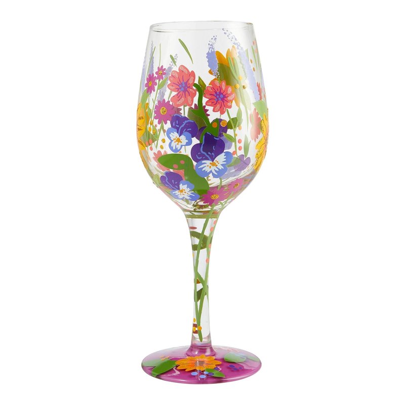 Enesco 6006284 Designs by Lolita Garden' Hand-Painted Artisan Wine Glass, 15 Ounce, Multicolor