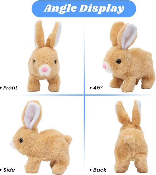 Hopearl Interactive Plush Bunny Toy - Electronic Hopping Rabbit with Sounds & Movements | Brown, 7''