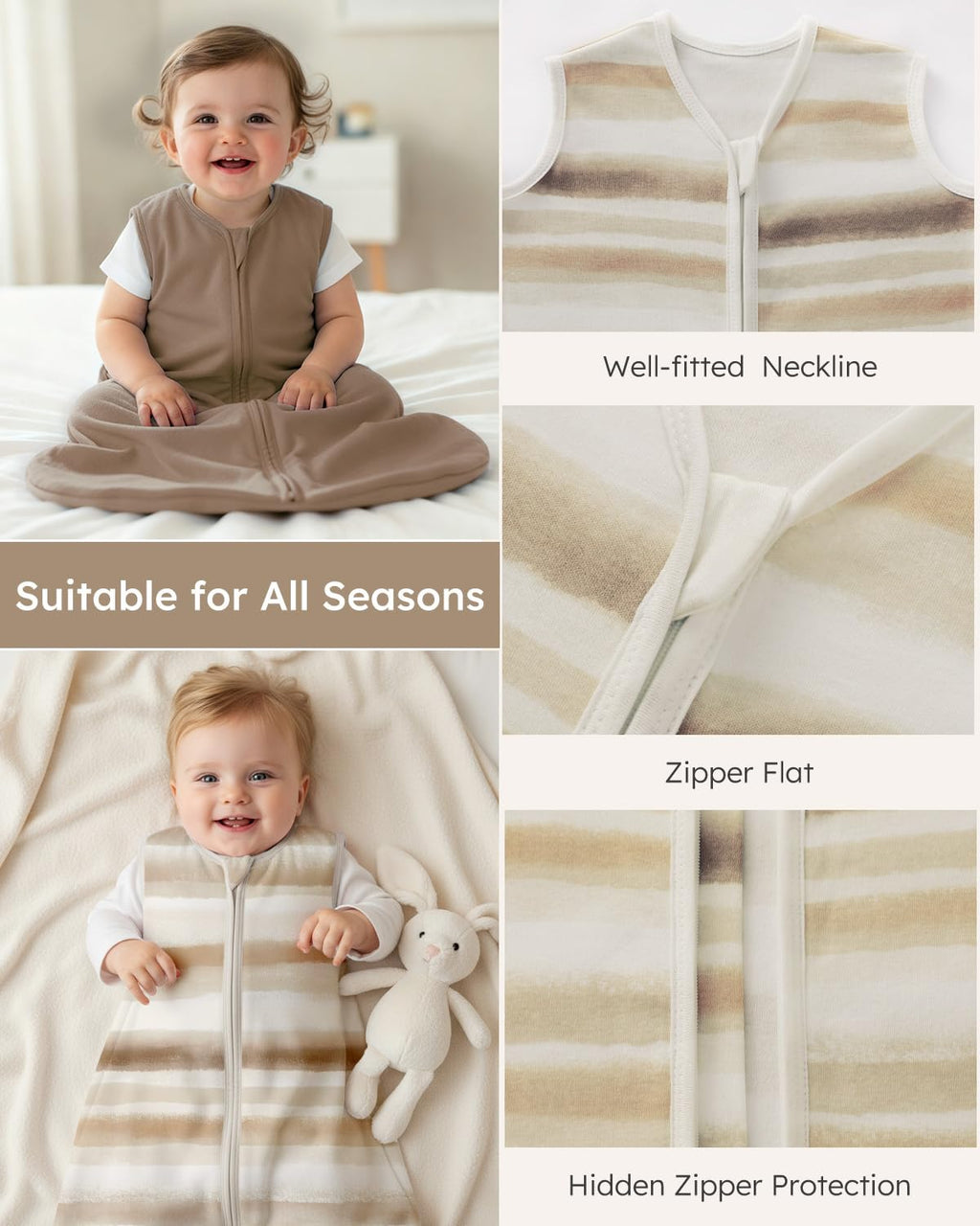 Yoofoss Baby Sleep Sack - 100% Organic Cotton Wearable Blanket for 18-24 Months | 3 Pack, Comfy & Lightweight