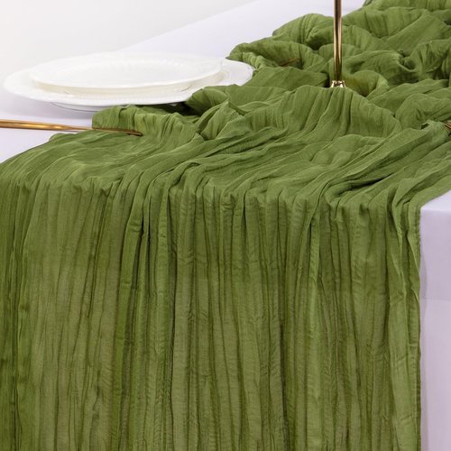 **Socomi Cheesecloth Table Runner - Boho Rustic Green 120 Inch for Weddings, Parties & Home Decor**