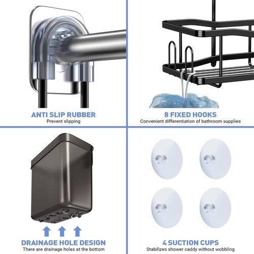 Aitatty Hanging Shower Caddy - Rustproof Bathroom Organizer Over Shower Head | No Drilling, Black
