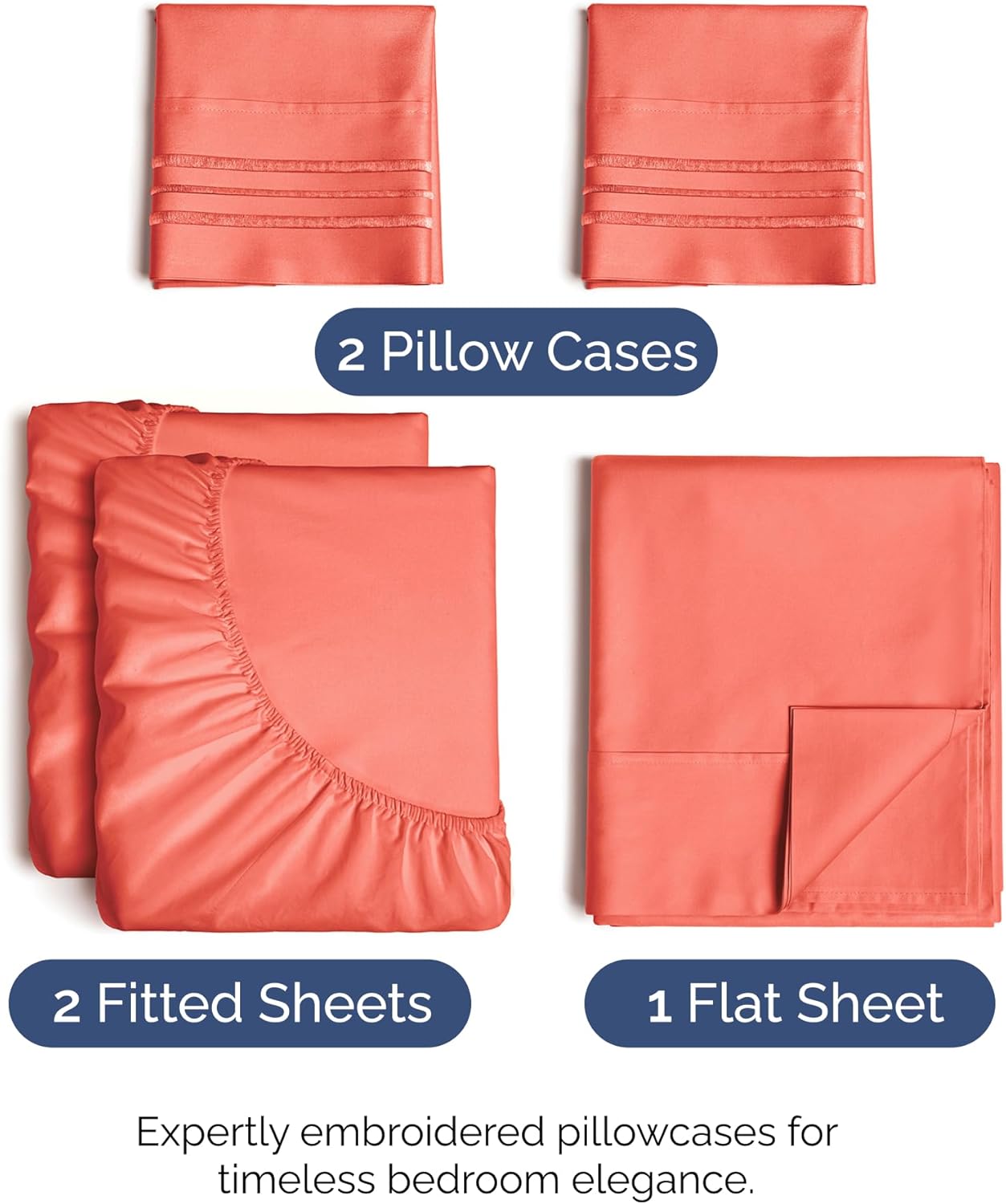 Skiennix Split King Size 5-Piece Sheet Set - Comfy Cooling Bed Sheets - Luxury Coral Bedding for All Ages - Deep Pockets, Soft & Wrinkle-Free