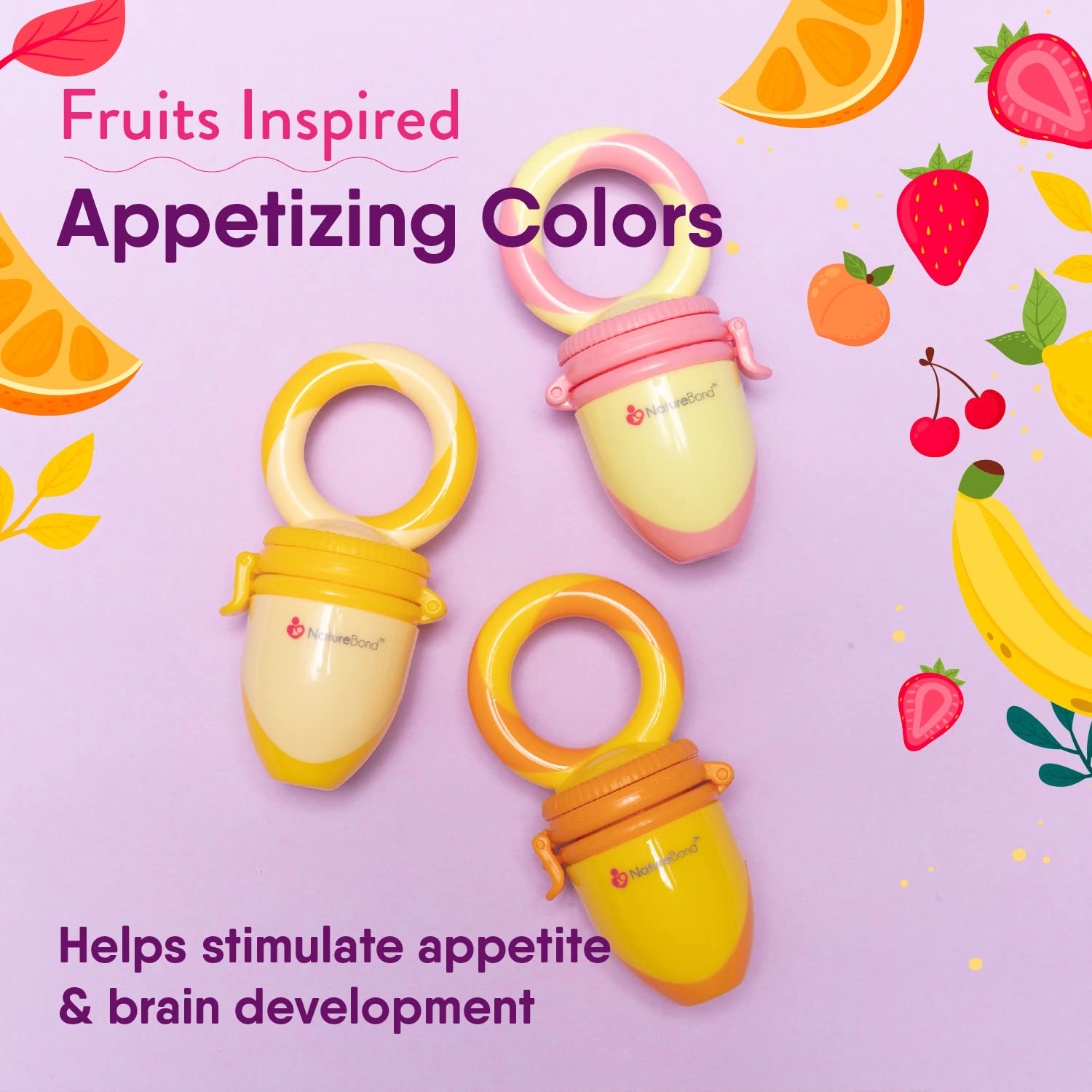 NatureBond Baby Food Feeder - 2 Pack Fruit Nibbler Pacifiers for Teething Infants | Includes Extra Silicone Sacs