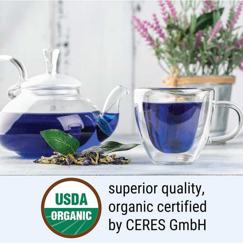 USDA Organic Butterfly Pea Flower Tea, 8.82oz, 750+ Cups | Great for Iced or Hot Brewed Herbal Tea | Natural Blue & Purple Food Coloring | Rich Source of Antioxidants | Caffeine Free, Non-GMO, No Sugar (Butterfly Pea Flowers 8.82 Oz)
