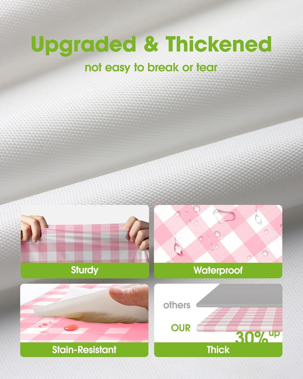 Pureegg Disposable Table Cloths - 10 Pack, 54 x 108 Inch, Sturdy Pink Gingham for Parties & Picnics
