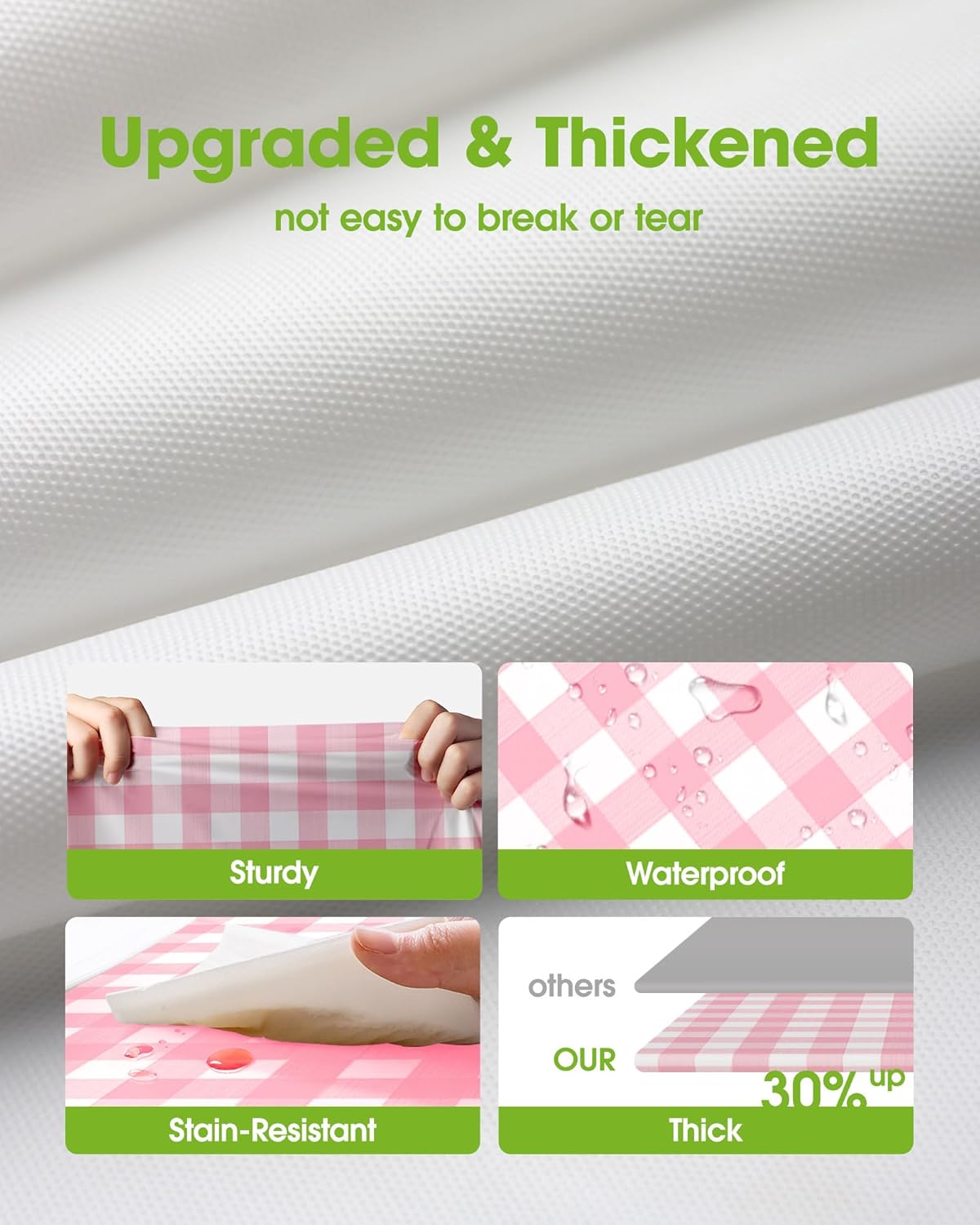 Pureegg Disposable Table Cloths - 10 Pack, 54 x 108 Inch, Sturdy Pink Gingham for Parties & Picnics