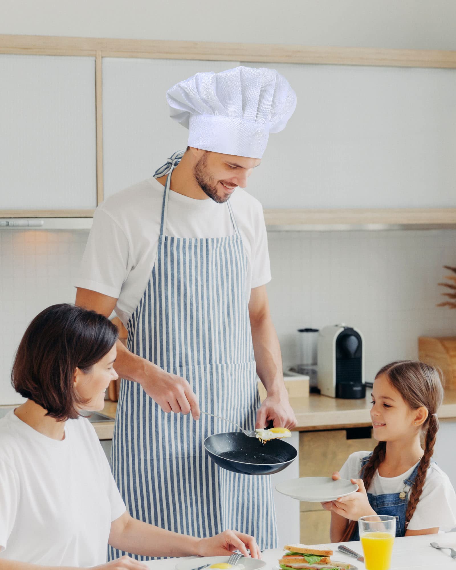 Geyoga 12 Pcs Chef Hat Adult Adjustable Elastic Tall Baker Hat for Cooking Kitchen Cap Uniform for Men Women Christmas(White)