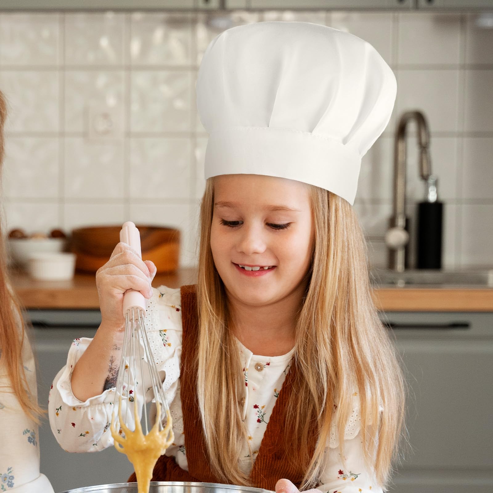 10 Pieces Kids Chef Hat Adjustable White Chef Hats Kitchen Chef Caps Elastic Cotton Cooking Cap for Kids Home Kitchen Cooking Baking Party School Home