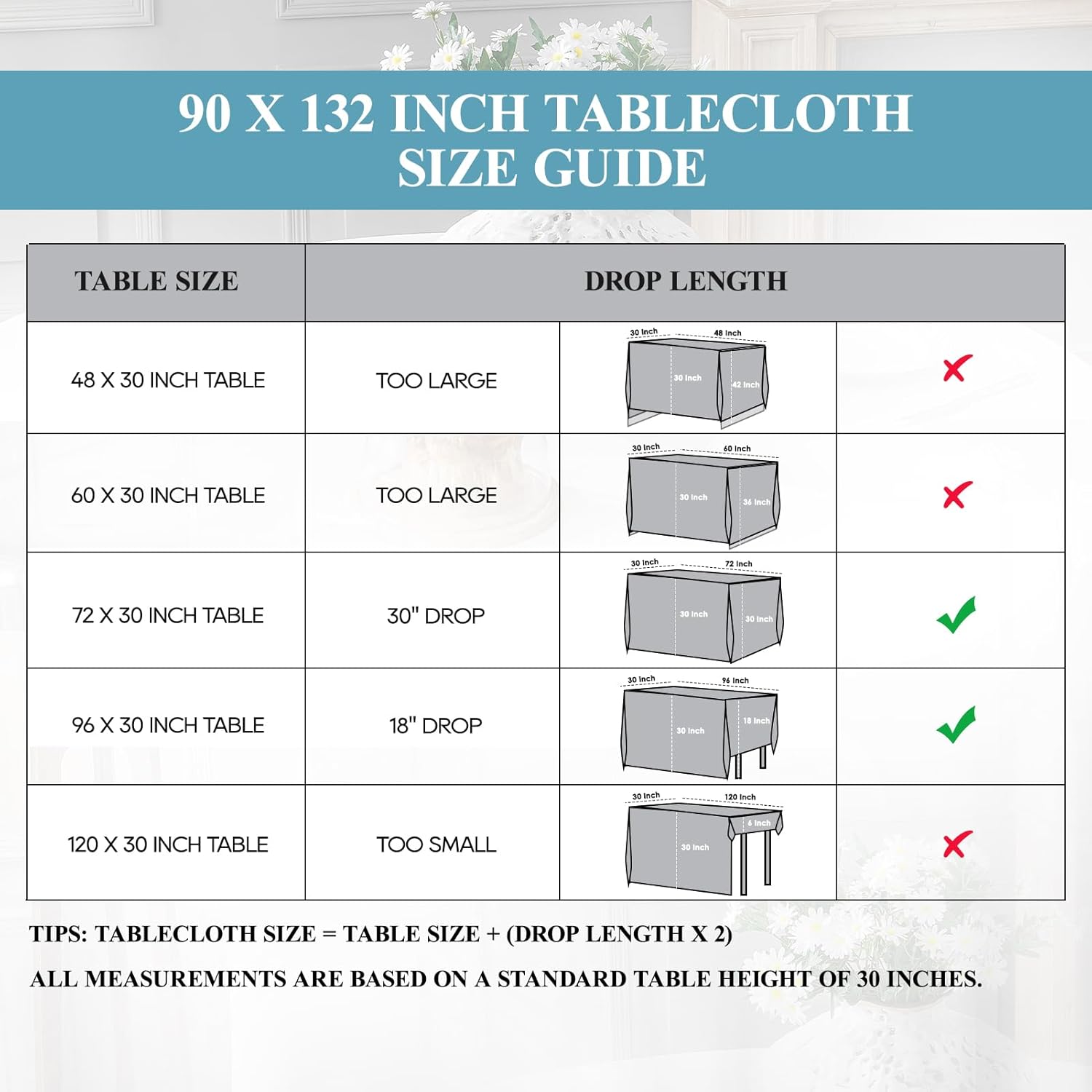 VidaFete Table Cloth - 90 x 132 Inch Rectangle Polyester | Stain & Wrinkle Resistant White Table Cover for Dining & Events
